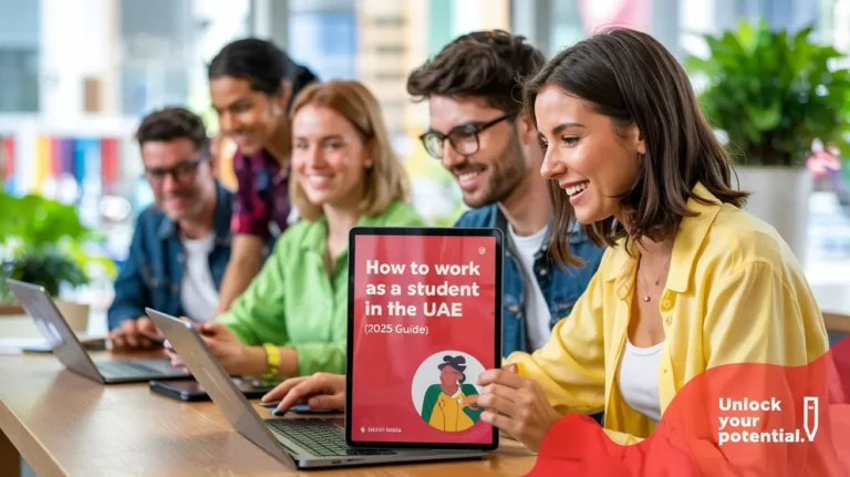 University student studying with laptop at café in Dubai while working part-time