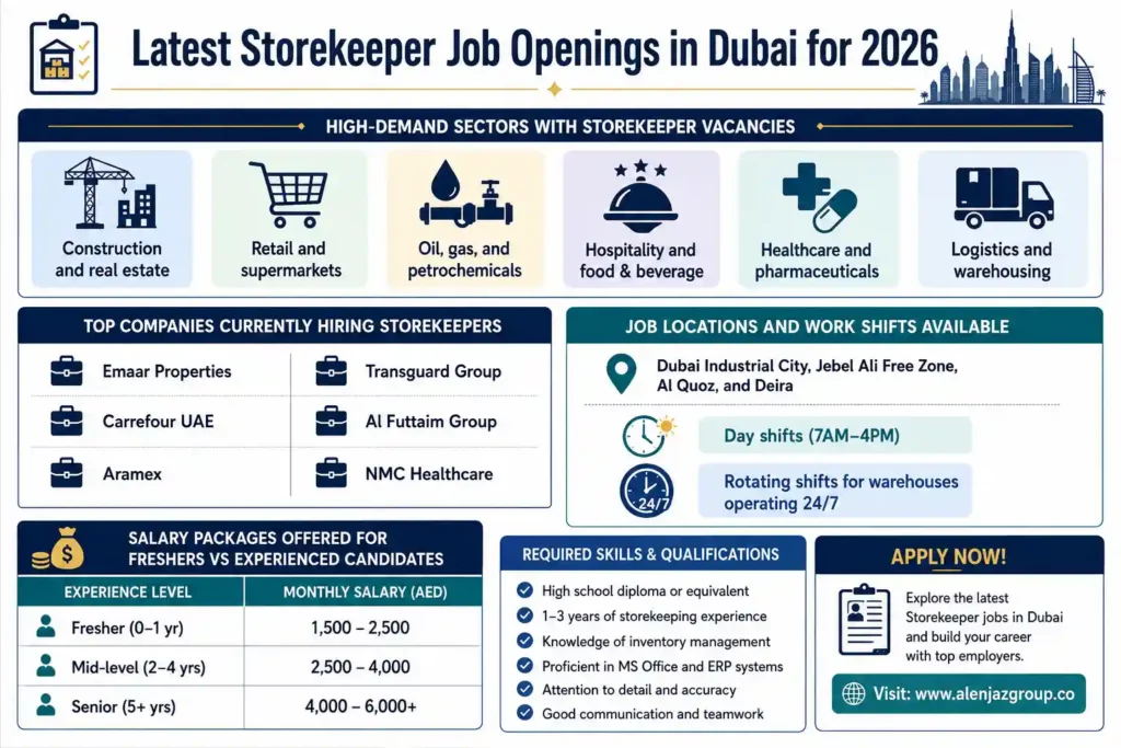 Latest Store keeper Jobs in Dubai for Freshers and Experienced Candidates (2026) 1 Store Keeper Jobs in Dubai 2026 – Latest Vacancies